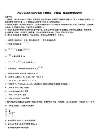 2025年江西省吉安市新干中学高一化学第一学期期中检测试题含解析
