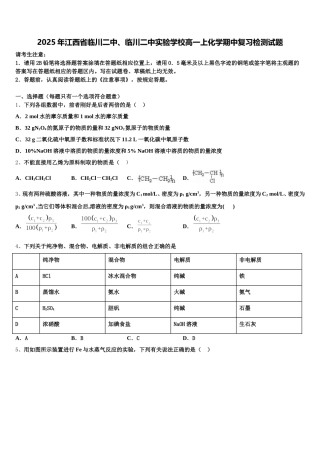 2025年江西省临川二中、临川二中实验学校高一上化学期中复习检测试题含解析
