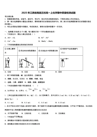 2025年江西省南昌五校高一上化学期中质量检测试题含解析