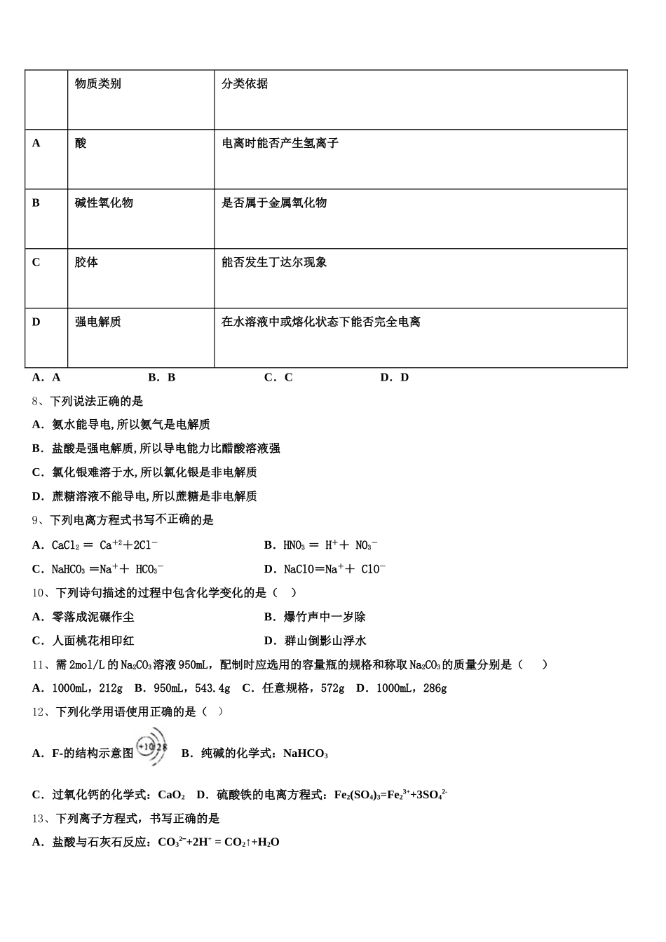 2025-2026学年江西省新余市第六中学化学高一第一学期期中学业质量监测模拟试题含解析_第2页