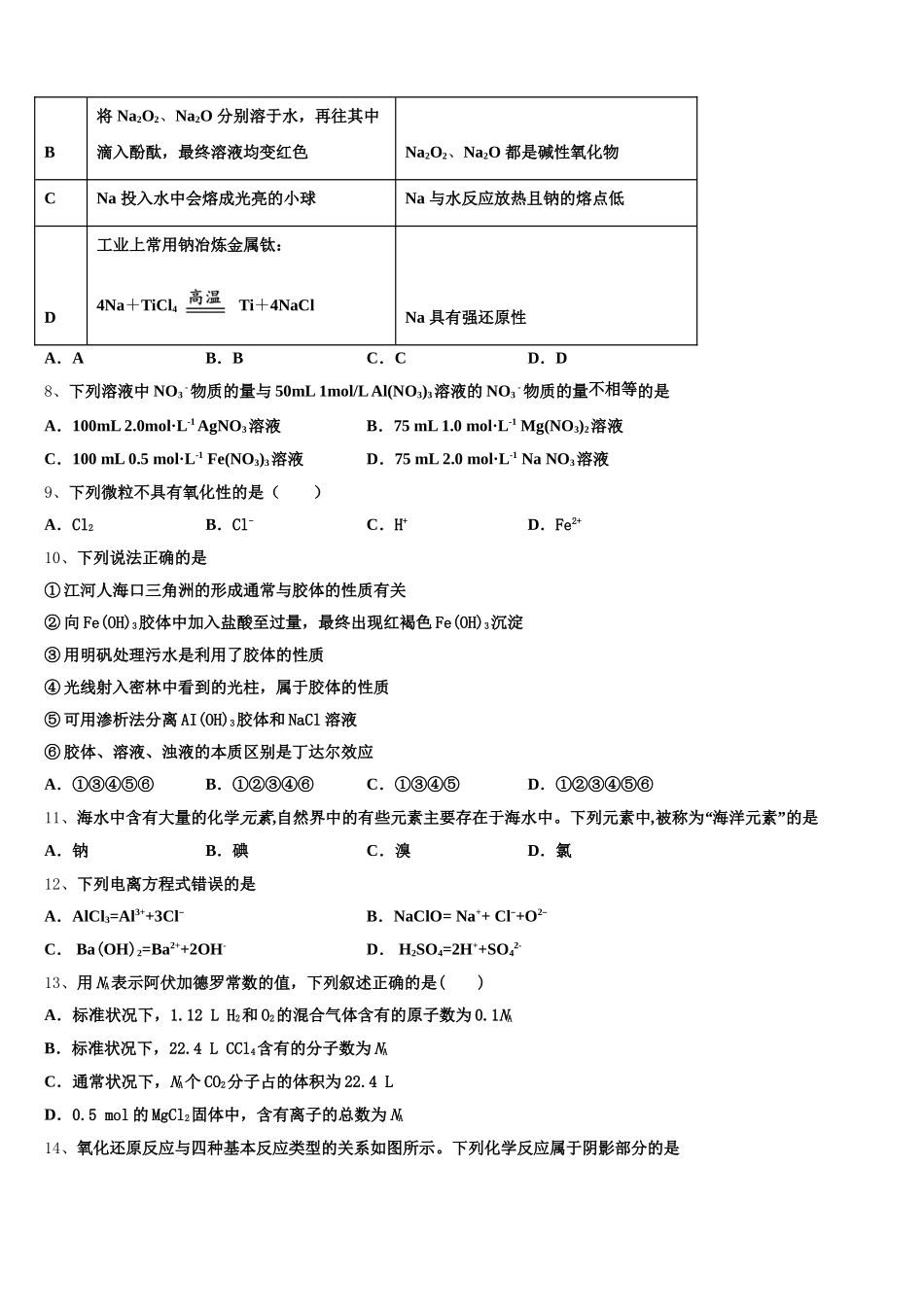 2025年江西省抚州市临川区二中高一上化学期中考试模拟试题含解析_第3页