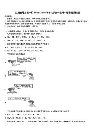 江西省等三省十校2025-2026学年化学高一上期中综合测试试题含解析