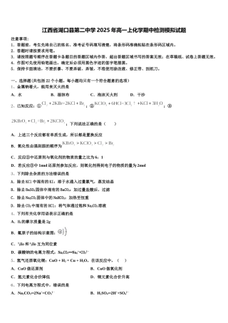 江西省湖口县第二中学2025年高一上化学期中检测模拟试题含解析