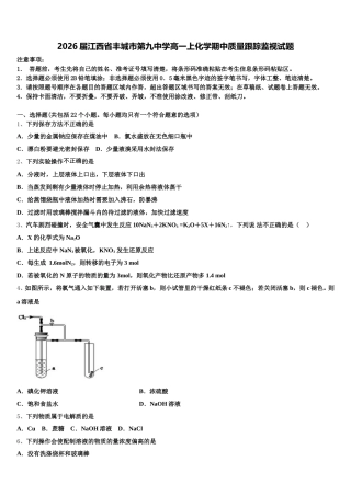 2026届江西省丰城市第九中学高一上化学期中质量跟踪监视试题含解析