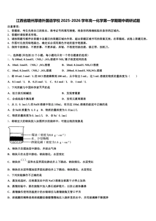 江西省赣州厚德外国语学校2025-2026学年高一化学第一学期期中调研试题含解析