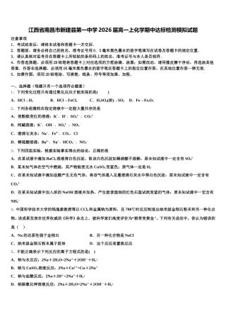 江西省南昌市新建县第一中学2026届高一上化学期中达标检测模拟试题含解析