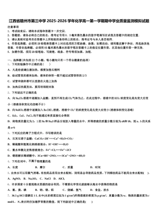 江西省赣州市第三中学2025-2026学年化学高一第一学期期中学业质量监测模拟试题含解析