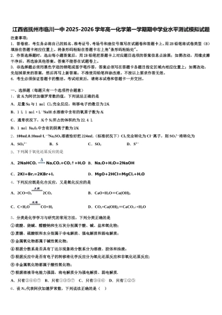 江西省抚州市临川一中2025-2026学年高一化学第一学期期中学业水平测试模拟试题含解析