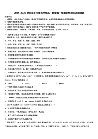 2025-2026学年萍乡市重点中学高一化学第一学期期中达标测试试题含解析