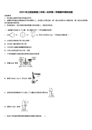 2025年江西省新建二中高一化学第一学期期中调研试题含解析