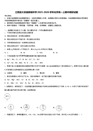 江西省大余县新城中学2025-2026学年化学高一上期中调研试题含解析