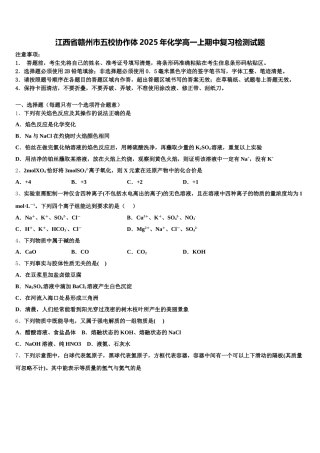 江西省赣州市五校协作体2025年化学高一上期中复习检测试题含解析