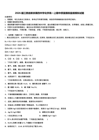 2026届江西省新余第四中学化学高一上期中质量跟踪监视模拟试题含解析