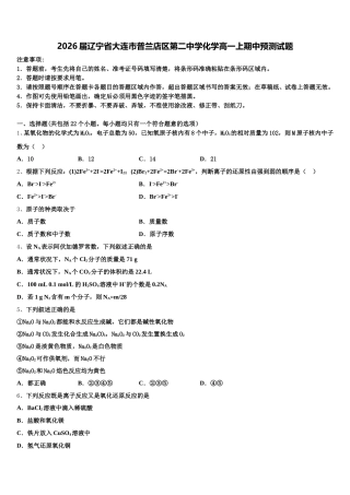 2026届辽宁省大连市普兰店区第二中学化学高一上期中预测试题含解析