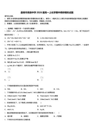 盘锦市高级中学2026届高一上化学期中调研模拟试题含解析