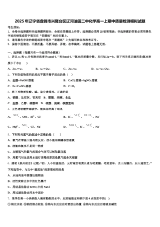 2025年辽宁省盘锦市兴隆台区辽河油田二中化学高一上期中质量检测模拟试题含解析