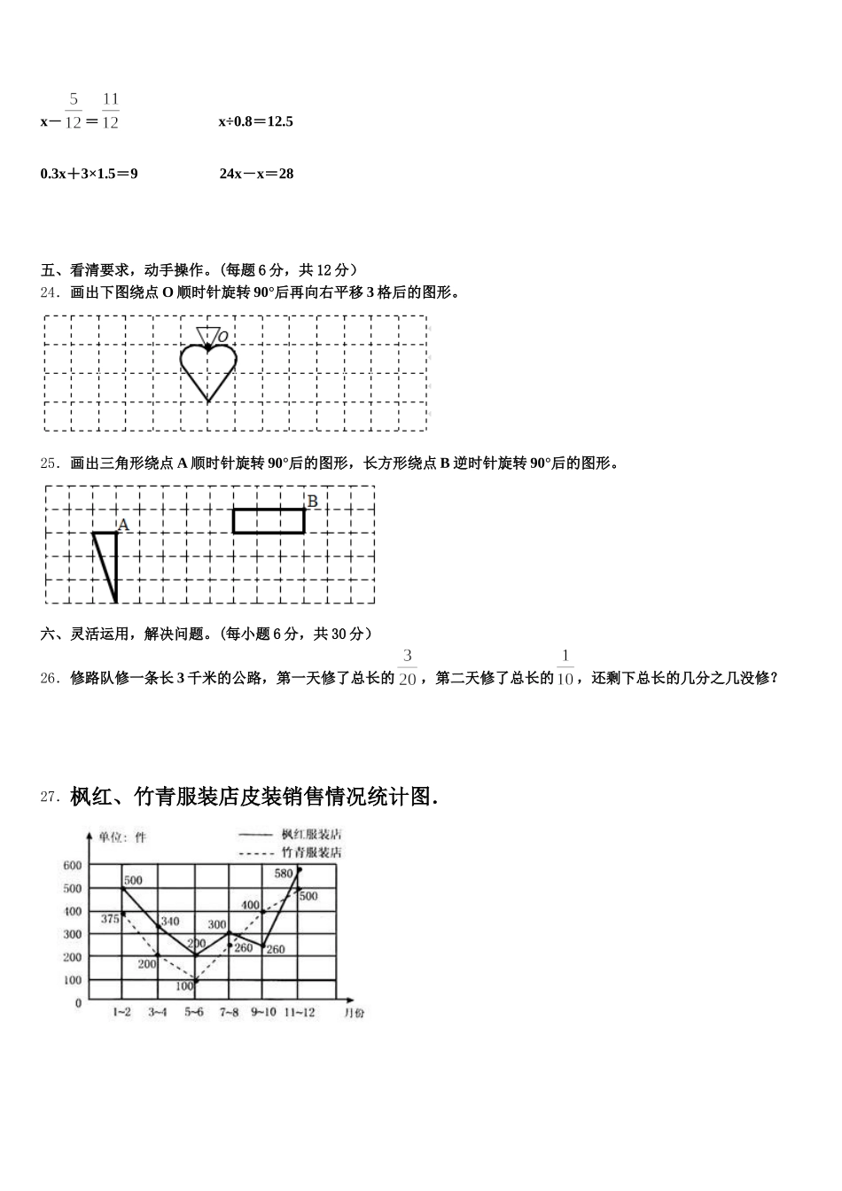 2026届甘肃省陇南地区五年级数学第二学期期末考试试题含答案_第3页
