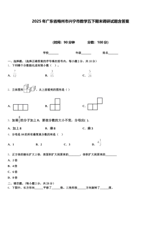 2025年广东省梅州市兴宁市数学五下期末调研试题含答案