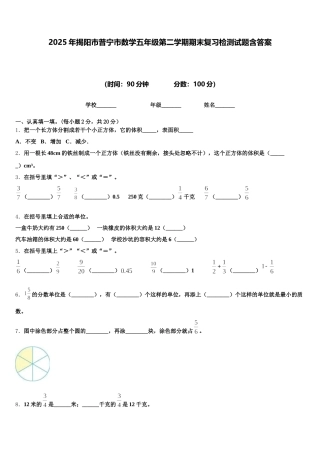 2025年揭阳市普宁市数学五年级第二学期期末复习检测试题含答案