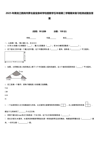 2025年黑龙江鹤岗市萝北县宝泉岭学校度数学五年级第二学期期末复习检测试题含答案