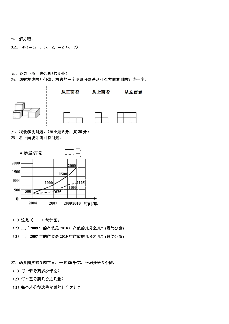 2025年黑龙江省牡丹江市林口县数学五下期末学业质量监测模拟试题含答案_第3页