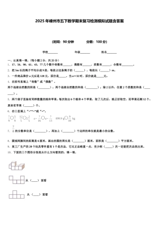 2025年嵊州市五下数学期末复习检测模拟试题含答案