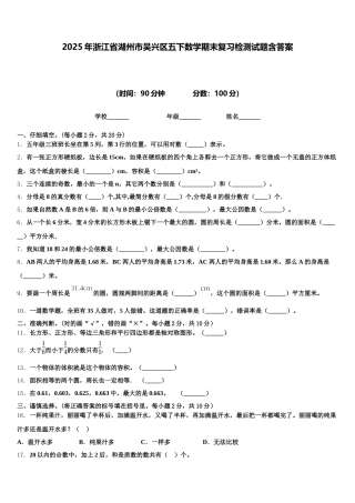 2025年浙江省湖州市吴兴区五下数学期末复习检测试题含答案
