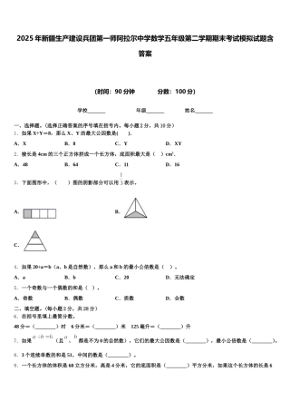2025年新疆生产建设兵团第一师阿拉尔中学数学五年级第二学期期末考试模拟试题含答案