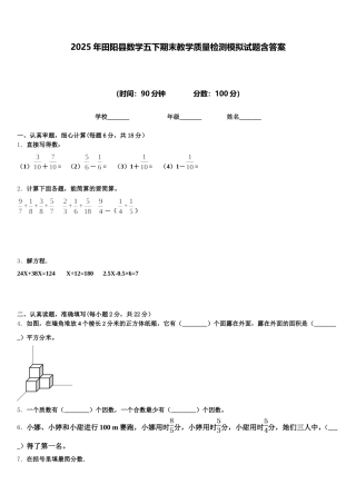 2025年田阳县数学五下期末教学质量检测模拟试题含答案