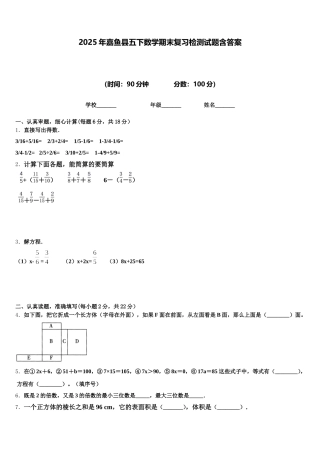 2025年嘉鱼县五下数学期末复习检测试题含答案
