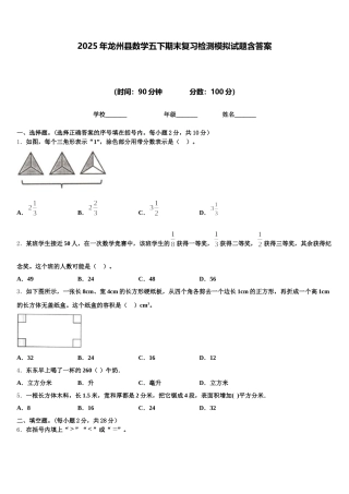 2025年龙州县数学五下期末复习检测模拟试题含答案