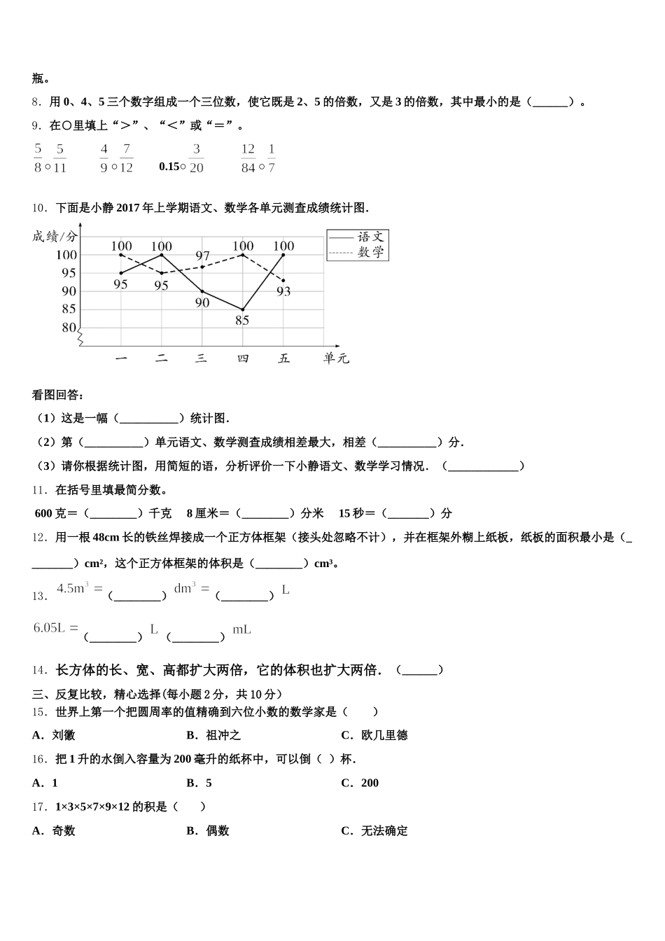 2026届隆回县五年级数学第二学期期末调研试题含答案_第2页