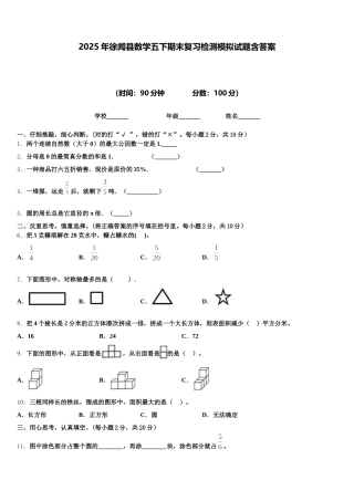 2025年徐闻县数学五下期末复习检测模拟试题含答案
