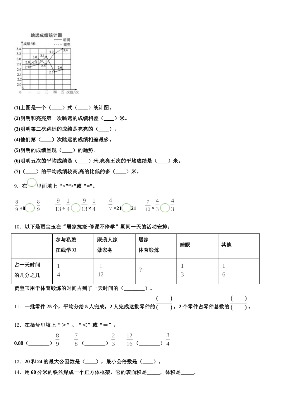 万载县2025年五年级数学第二学期期末质量跟踪监视模拟试题含答案_第2页