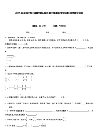2025年淄博市桓台县数学五年级第二学期期末复习检测试题含答案