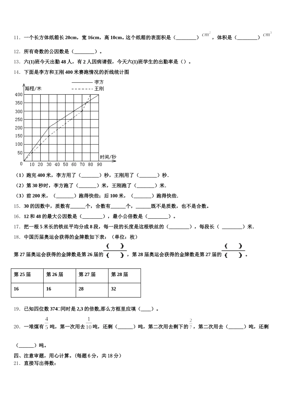 交城县2025年五下数学期末质量检测模拟试题含答案_第2页