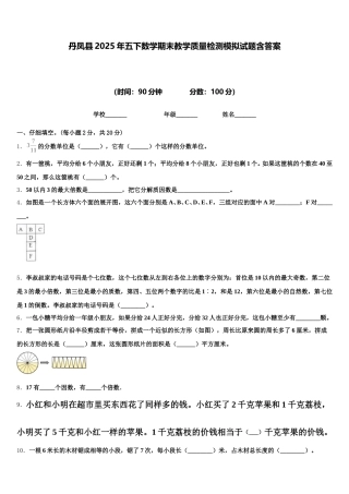 丹凤县2025年五下数学期末教学质量检测模拟试题含答案
