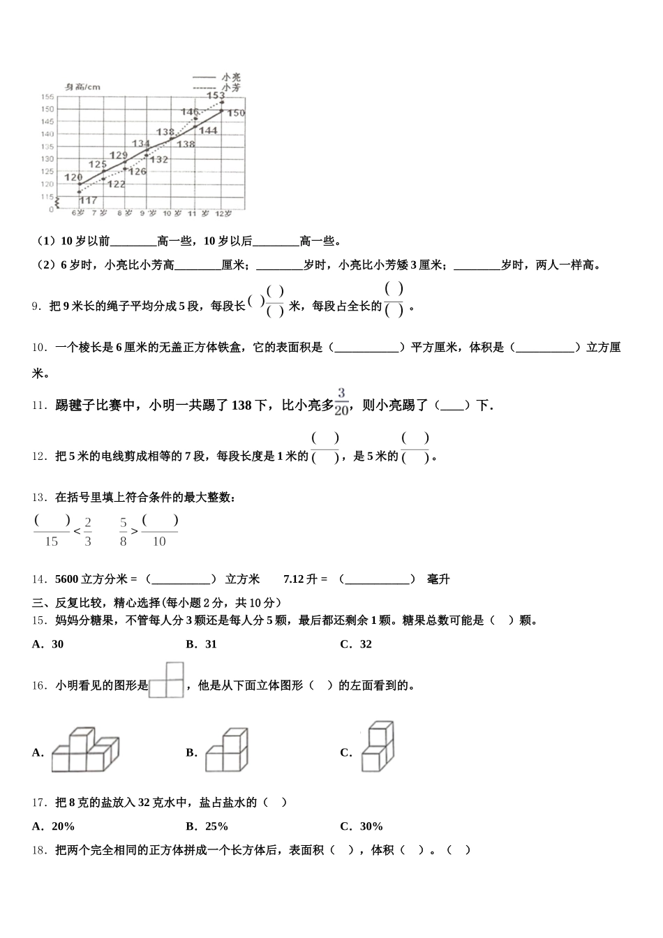 2026届眉山市仁寿县数学五年级第二学期期末监测模拟试题含答案_第2页