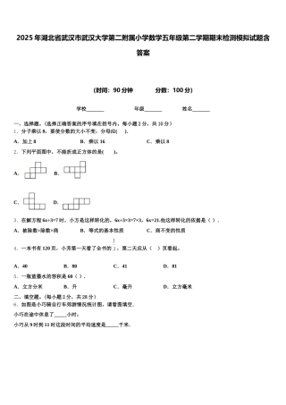 2025年湖北省武汉市武汉大学第二附属小学数学五年级第二学期期末检测模拟试题含答案