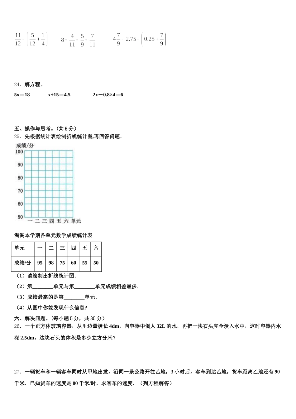 2026届吉林省松原市扶余市三义学校数学五年级第二学期期末达标检测试题含答案_第3页