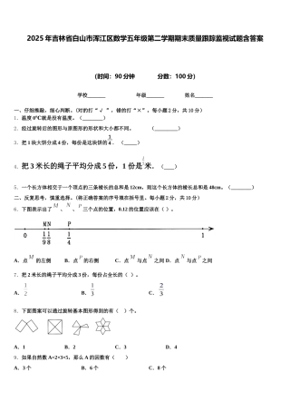 2025年吉林省白山市浑江区数学五年级第二学期期末质量跟踪监视试题含答案