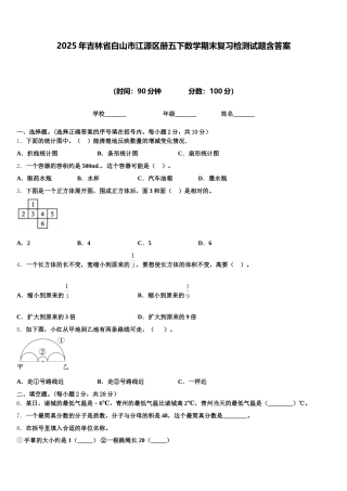2025年吉林省白山市江源区册五下数学期末复习检测试题含答案