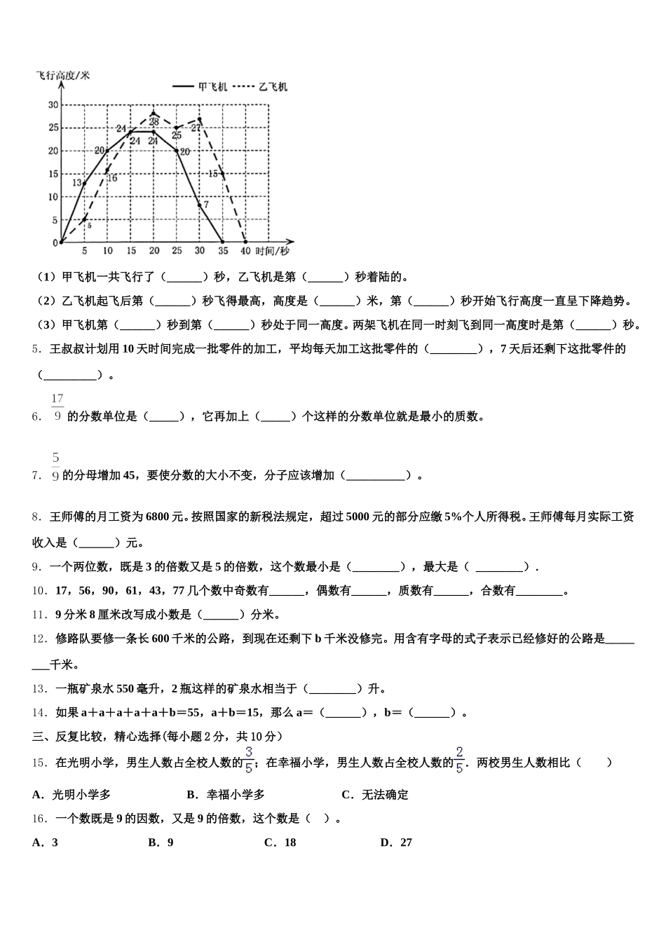2025-2026学年昌都地区八宿县五年级数学第二学期期末检测模拟试题含答案_第2页