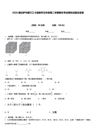 2026届拉萨市墨竹工卡县数学五年级第二学期期末考试模拟试题含答案