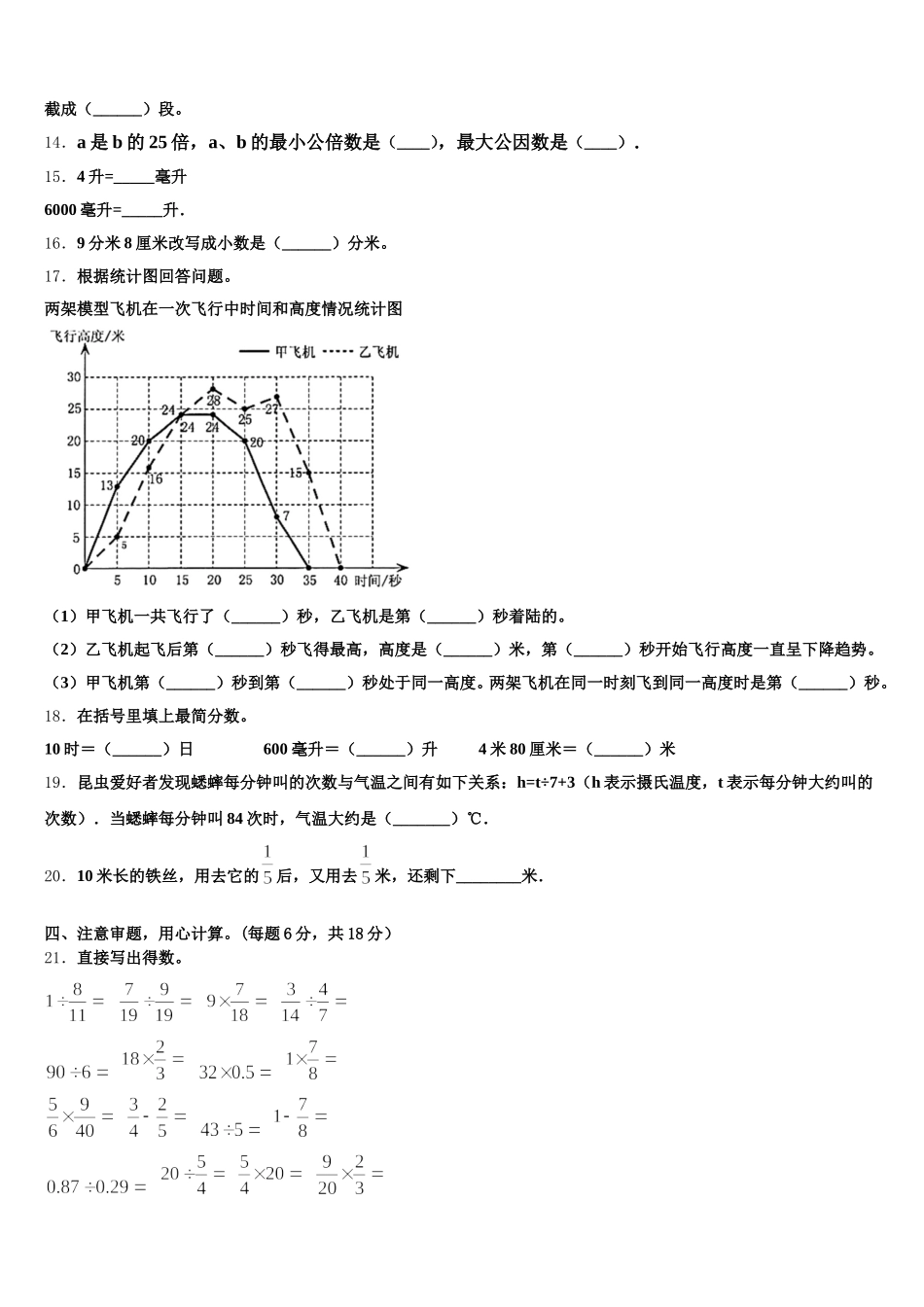 2026届山东省宁津县育新中学小学部五年级数学第二学期期末学业水平测试试题含答案_第2页