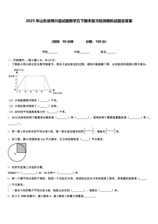 2025年山东省博兴县试题数学五下期末复习检测模拟试题含答案
