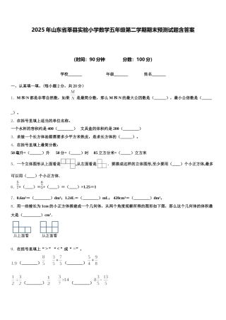 2025年山东省莘县实验小学数学五年级第二学期期末预测试题含答案