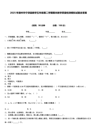 2025年德州市宁津县数学五年级第二学期期末教学质量检测模拟试题含答案