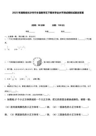 2025年湖南省长沙市宁乡县数学五下期末学业水平测试模拟试题含答案
