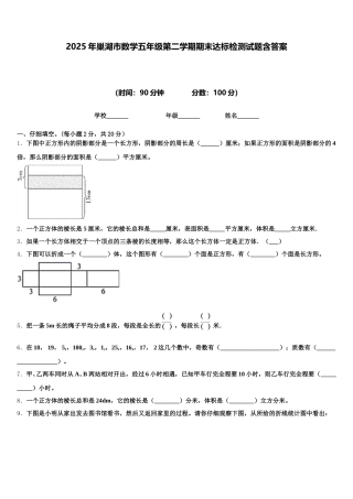 2025年巢湖市数学五年级第二学期期末达标检测试题含答案